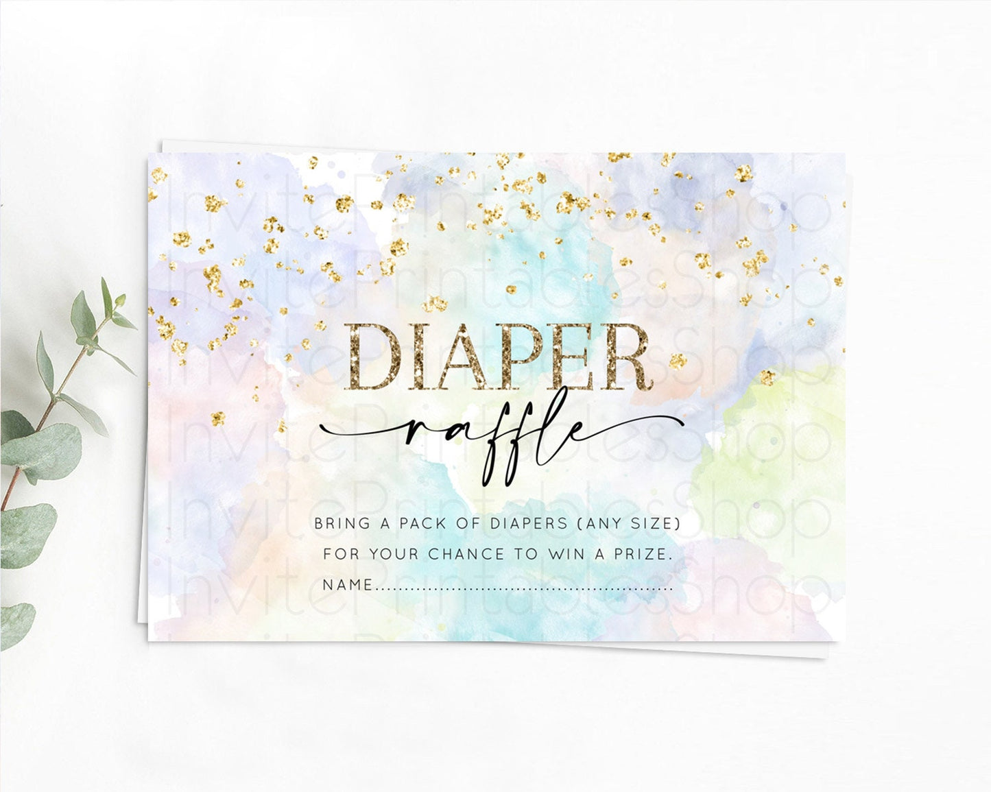 Pastel Diaper Raffle Card Pastel Rainbow Diaper Raffle Insert Colorful Ombre Watercolor Diaper Ticket Confetti Glitter Raffle Game D10613