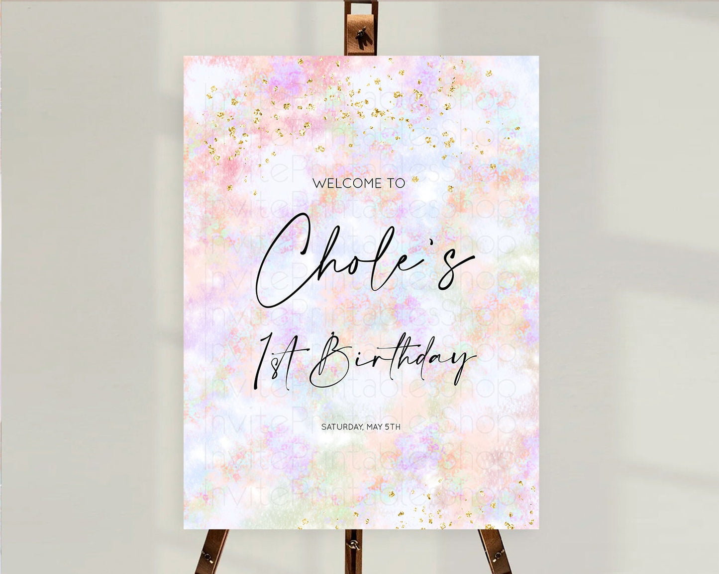 Pastel Welcome Sign Pastel Rainbow Welcome Sign Colorful Rainbow Confetti Watercolor Glitter Pastel First Birthday Welcome Sign D10649