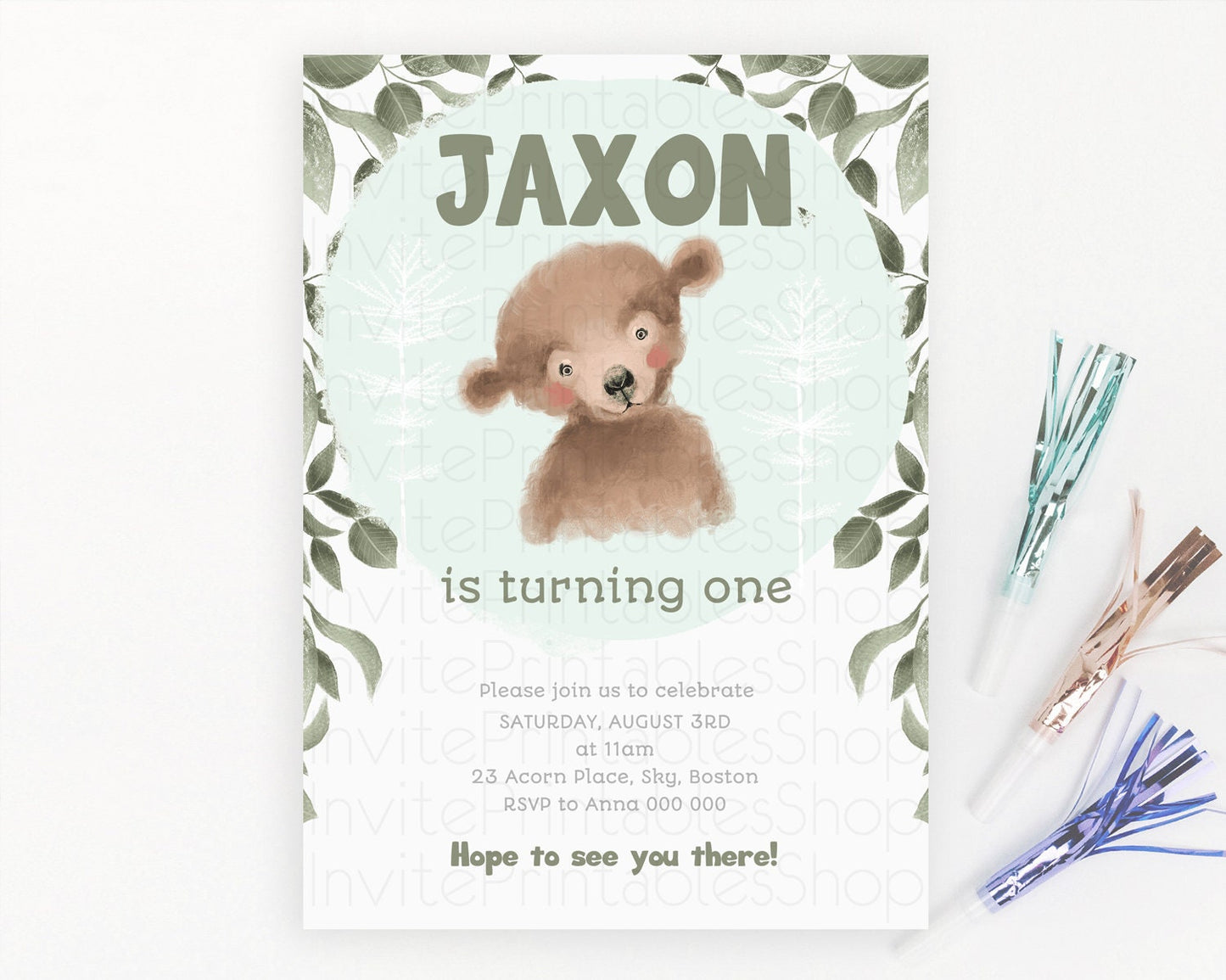 Bear Birthday Invitation Bear Invitation Forest Baby Invites Bear Woods Party Forest Adventure Bear Hunt Party 2nd First Birthday D10199