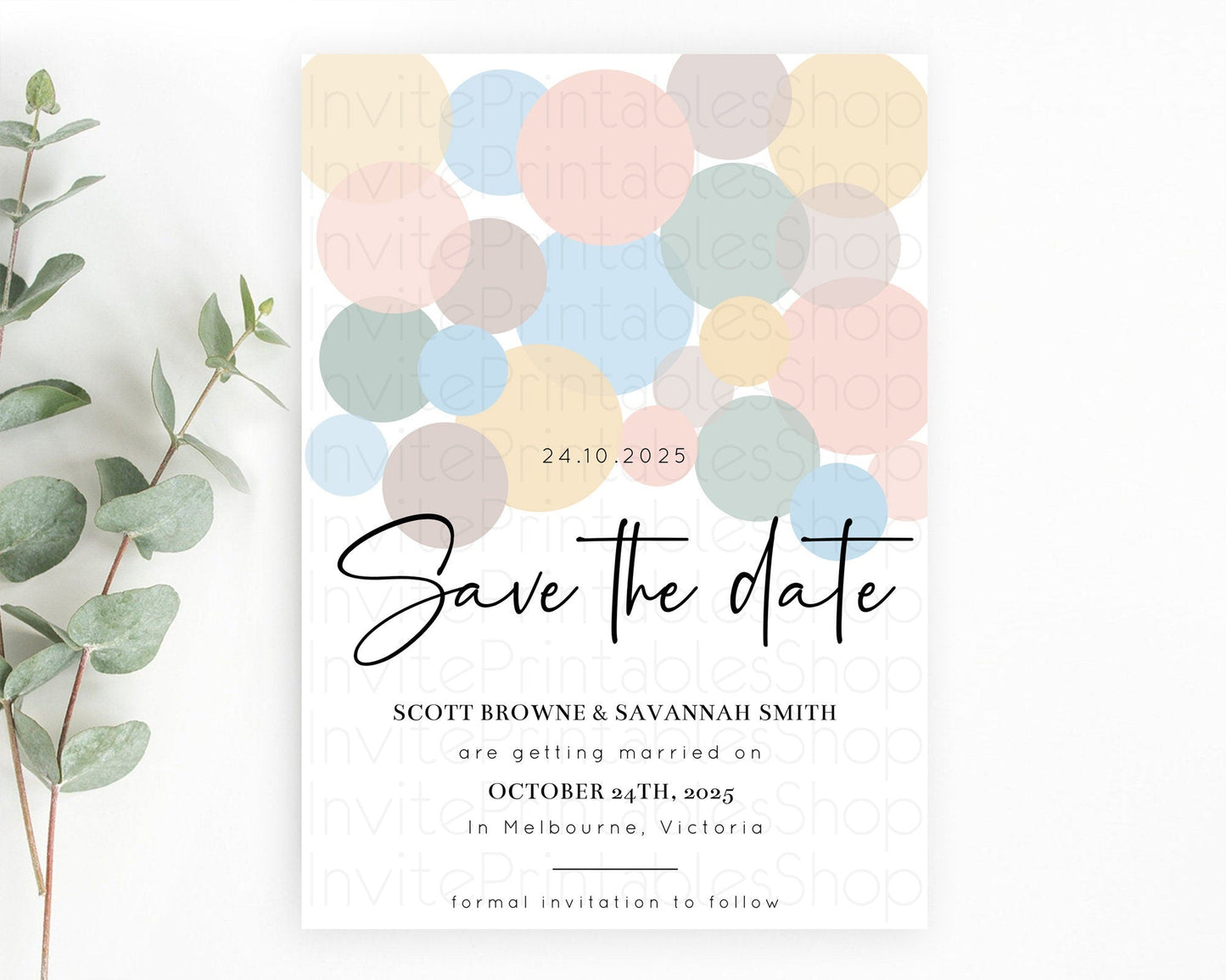 Pastel Confetti Save The Date Template Rainbow Colorful Sprinkles Party For 1st Birthday Baptism Baby Shower Wedding Bridal Shower D10602