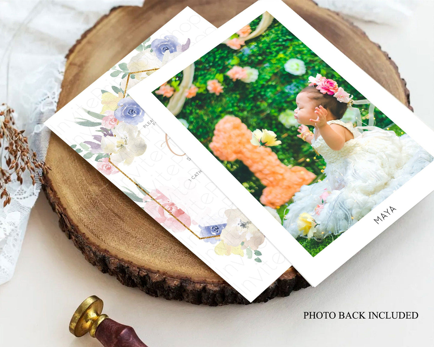 Secret Garden Baptism Invitation Wildflower Baptism Birthday Invite Pastel Flowers Christening Invite Enchanted Garden Boho Floral D10254