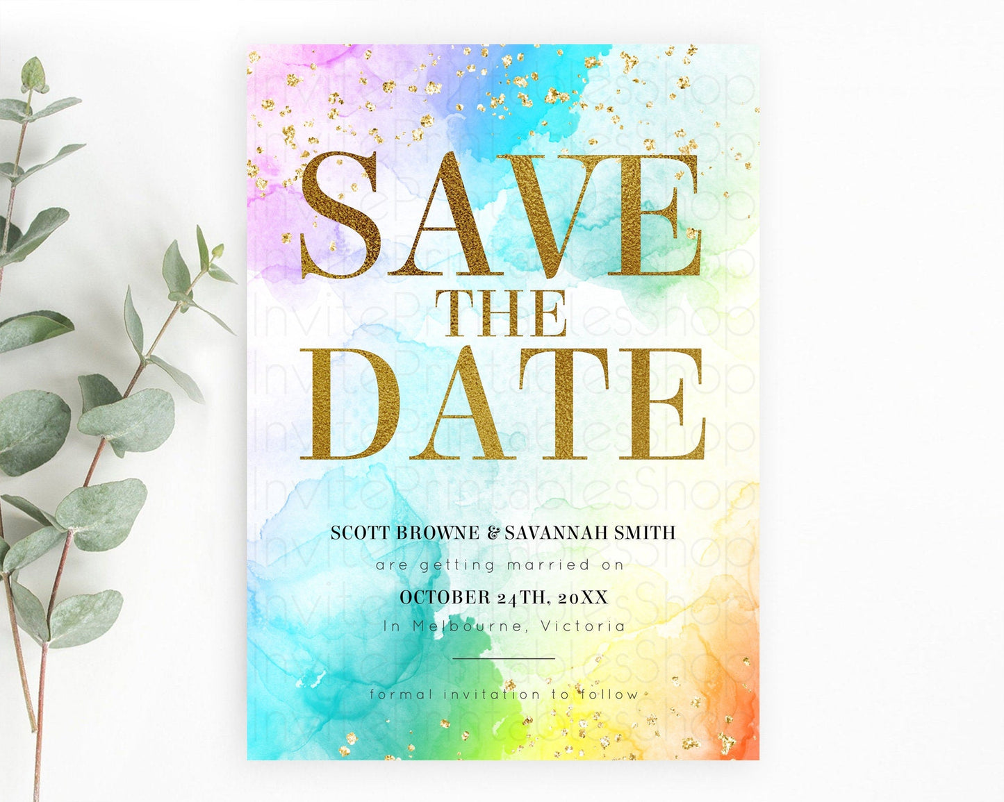 Pastel Save The Date Template Pastel Ombre Rainbow Watercolor Colorful Party For Birthday Baptism Baby Shower Wedding Bridal Shower D10961