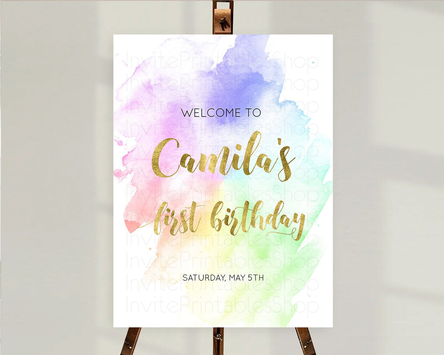 Pastel Welcome Sign Pastel Rainbow Welcome Sign Colorful Rainbow Confetti Watercolor Glitter Pastel First Birthday Welcome Sign D10876