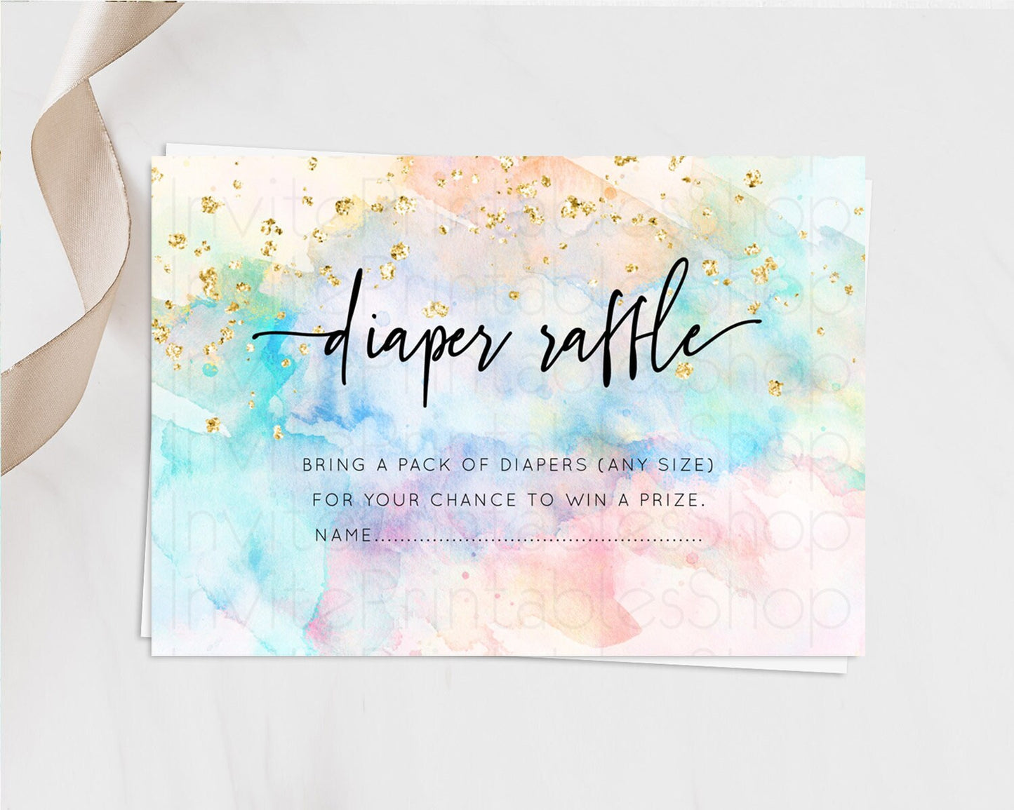 Pastel Diaper Raffle Card Pastel Rainbow Diaper Raffle Insert Colorful Ombre Watercolor Diaper Ticket Confetti Glitter Raffle Game D10260