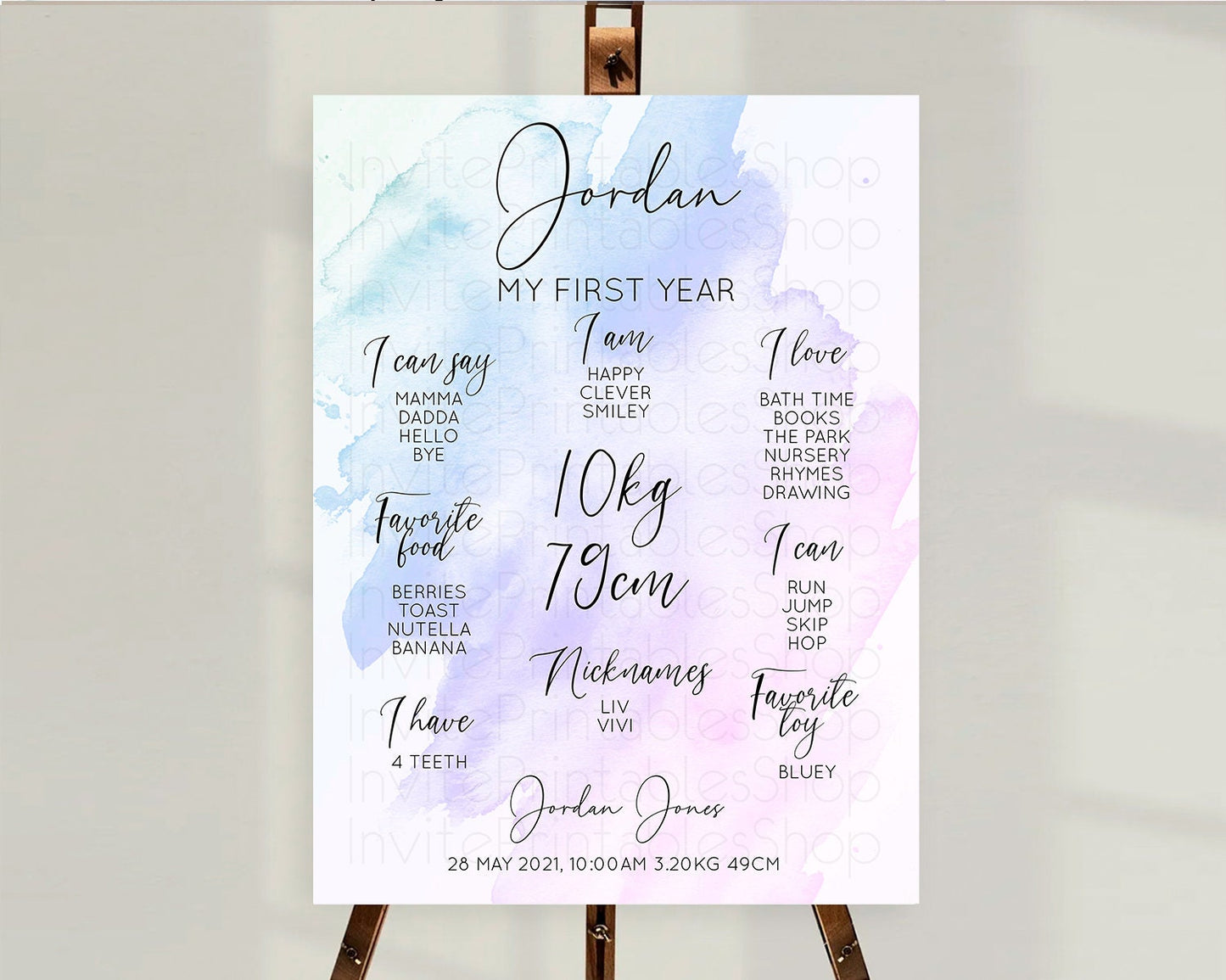 Purple First Birthday Milestone Poster Purple Watercolor Milestone Board Pastel Purple Watercolor Splash Milestone Sign 1st Birthday D10165