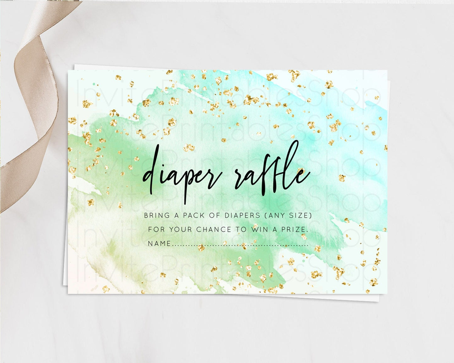 Green Diaper Raffle Card Green Watercolor Diaper Raffle Insert Pastel Green Baby Shower Diaper Ticket Splash Green Raffle Game D10170