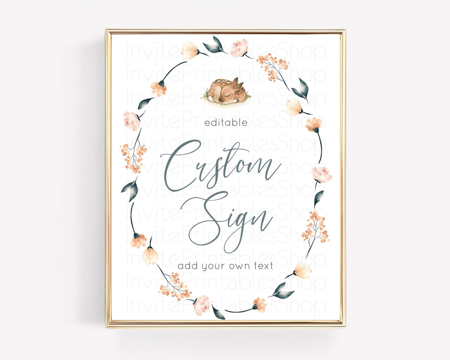 Fawn Deer Sign Pastel Floral Deer Table Sign Decor Enchanted Forest Butterfly Party 1st Birthday Baptism Baby Shower Bridal Shower D10790