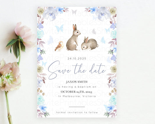 Editable Floral Bunny Save The Date Template Pastel Flowers Forest Bunny Sec