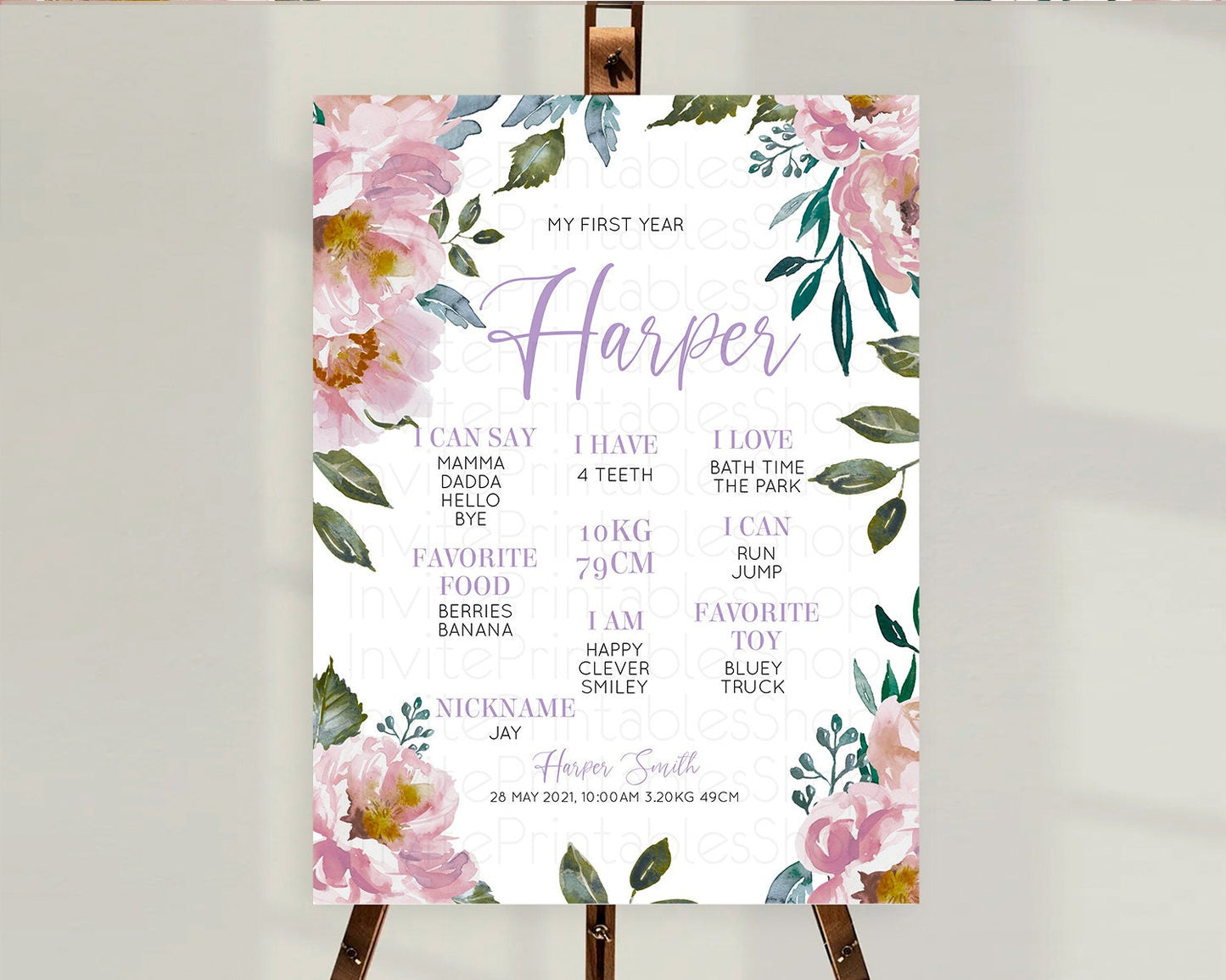Secret Garden Milestone Board Wildflower First Birthday Milestone Poster Pastel Flowers Milestone Boho Wildflower 1st Birthday Sign D10729