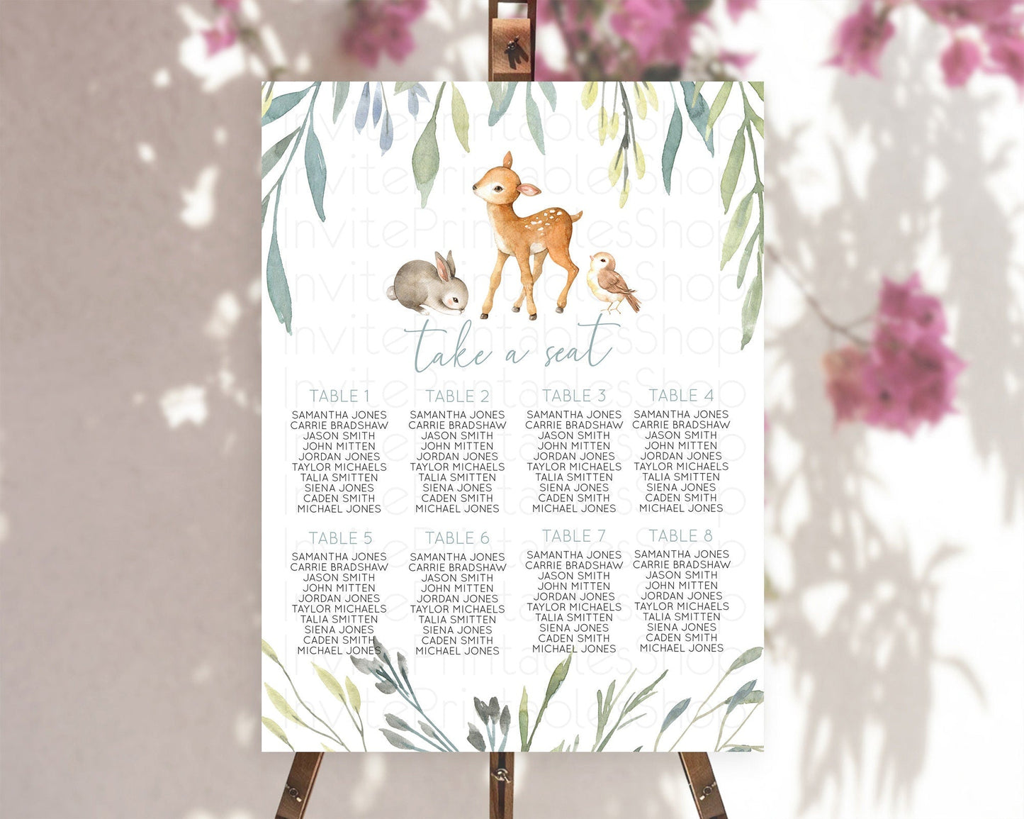 Fawn Seating Chart Deer Seating Chart Enchanted Forest Party Butterfly Pastel Flowers Whimsical Seating Chart Woodland Seating Sign D10919