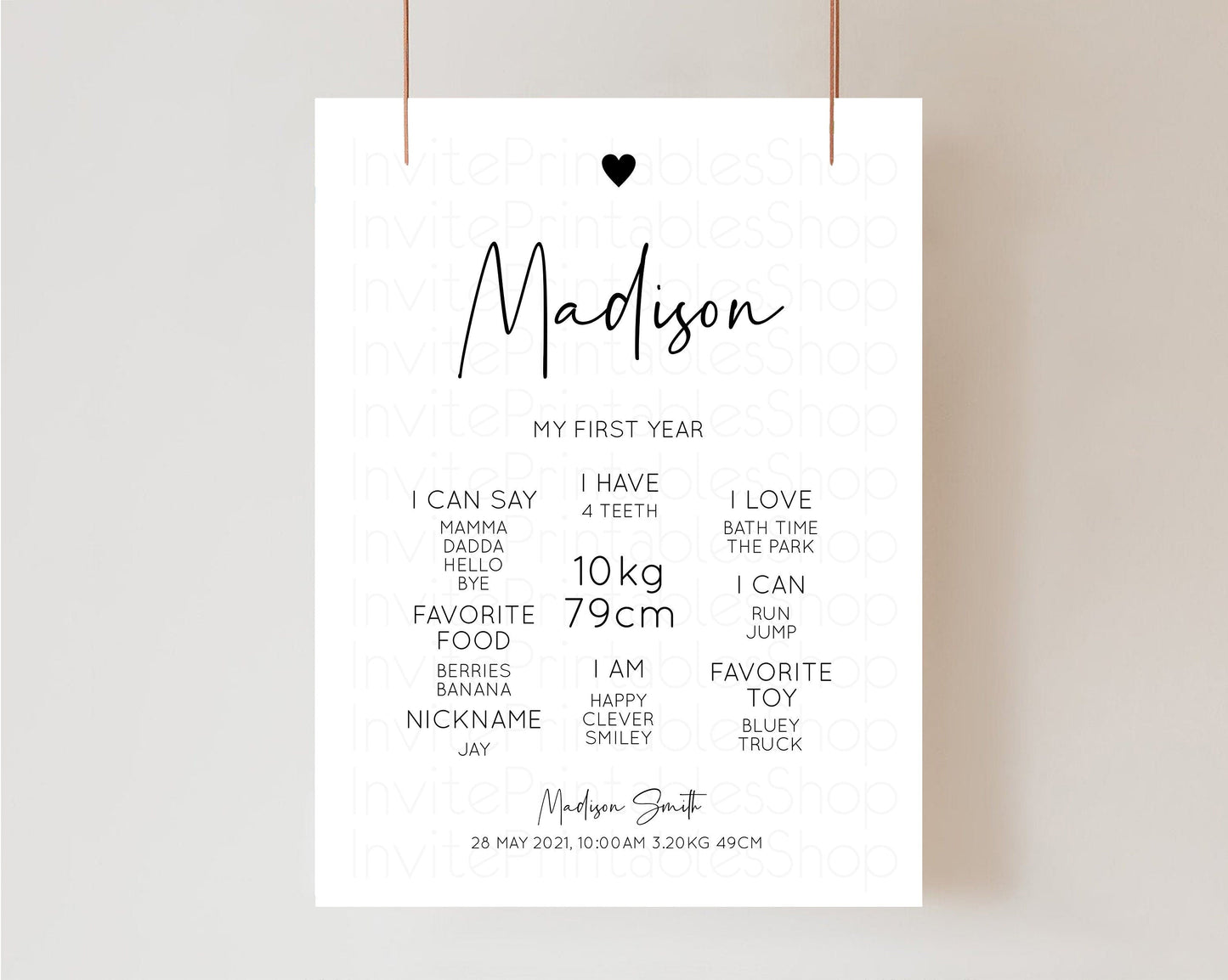 White Birthday Milestone Sign Plain baby 1st year Birthday Board Love Heart Welcome Sign Simple 1st Birthday Milestone Sign Poster D10955