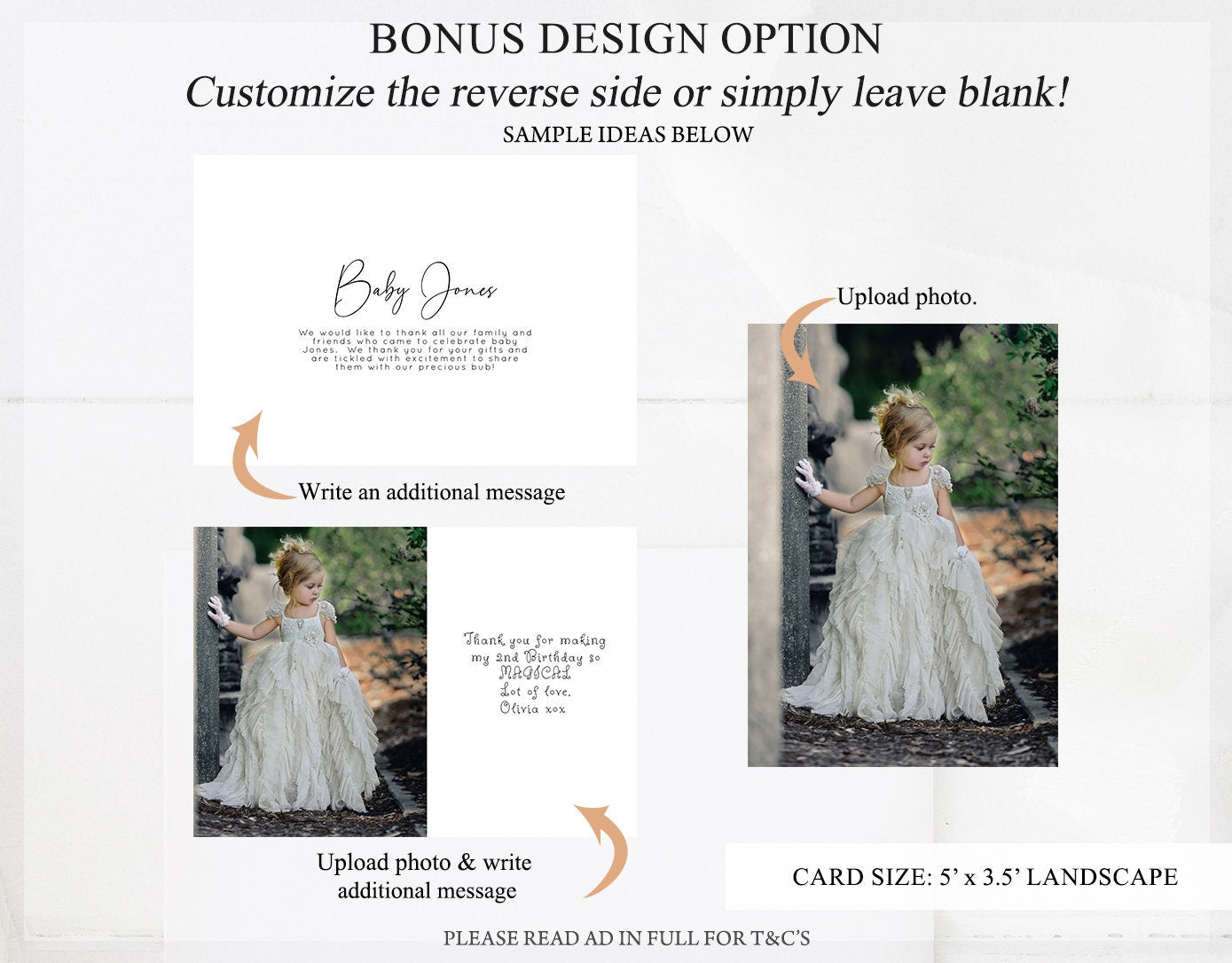 Fairy Thank You Card Gold Glitter Floral Bell Garden Tinker Custom Message Kids Birthday Baby Shower Gift Flat Postcard Printable 219