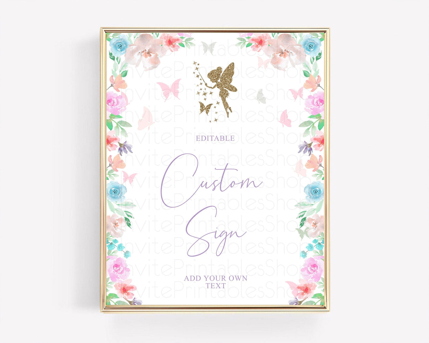 Fairy Sign Enchanted Garden Table Sign Decor Pastel Floral Butterfly Party Secret Garden Birthday Baptism Baby Shower Bridal Shower D10126