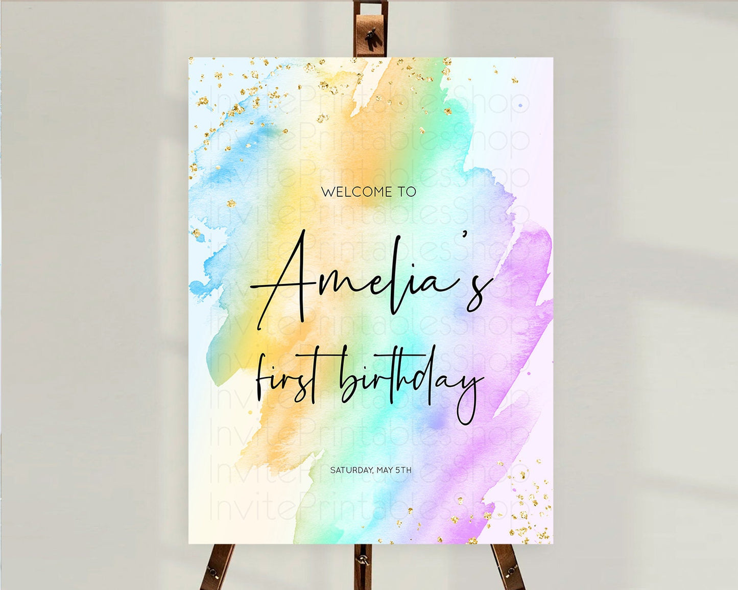 Pastel Welcome Sign Pastel Rainbow Welcome Sign Colorful Rainbow Confetti Watercolor Glitter Pastel First Birthday Welcome Sign D10427
