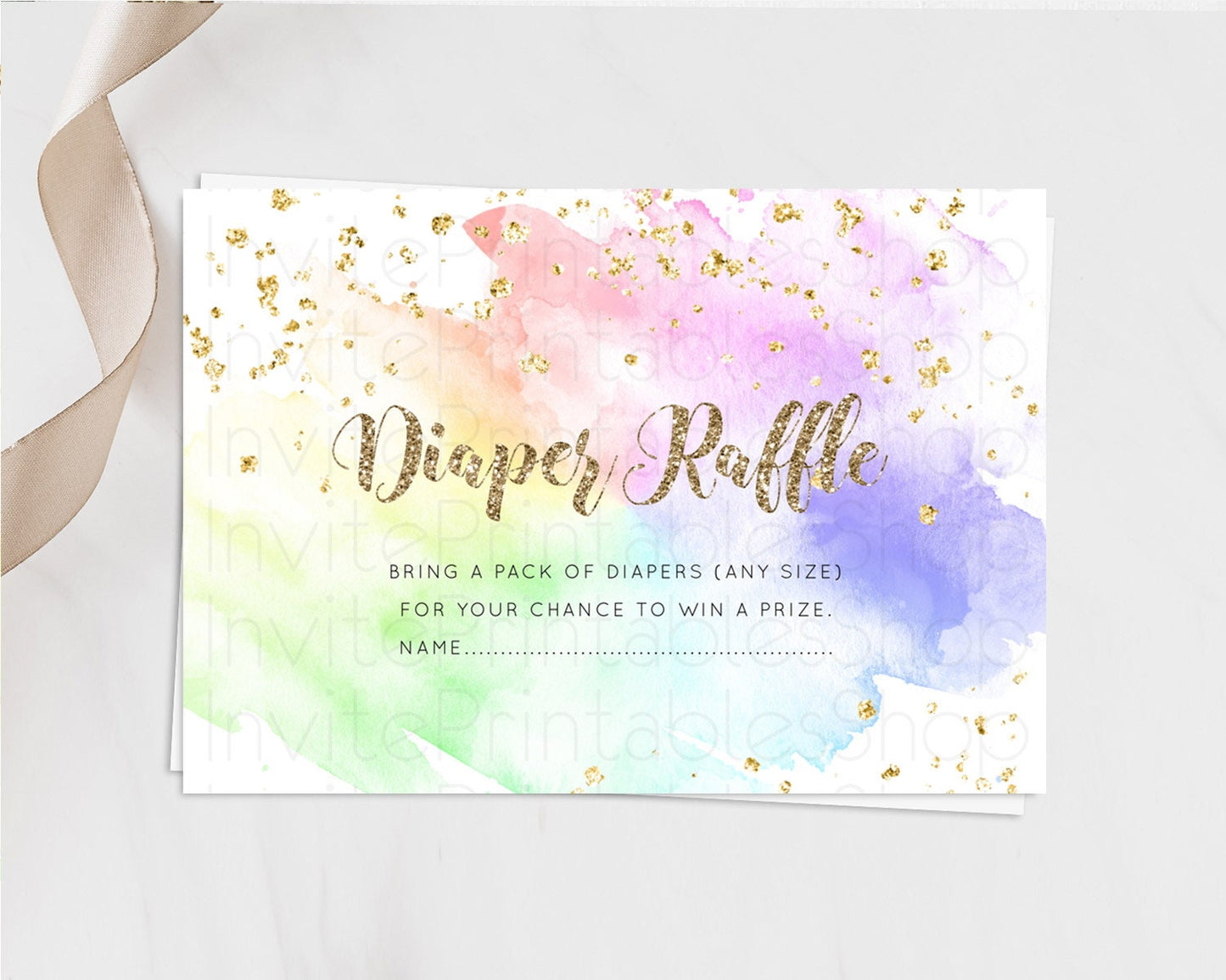 Pastel Diaper Raffle Card Pastel Rainbow Diaper Raffle Insert Colorful Ombre Watercolor Diaper Ticket Confetti Glitter Raffle Game D10319