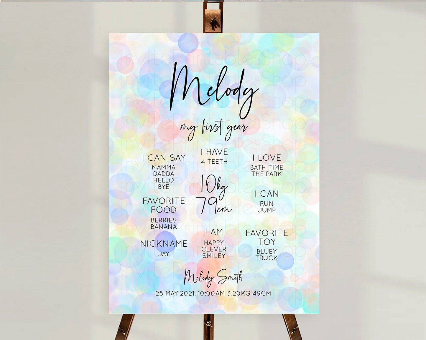 Pastel First Birthday Milestone Board Bubble Bath Milestone Poster Pastel Bubbles Colorful Confetti First Birthday Milestone Welcome D10444