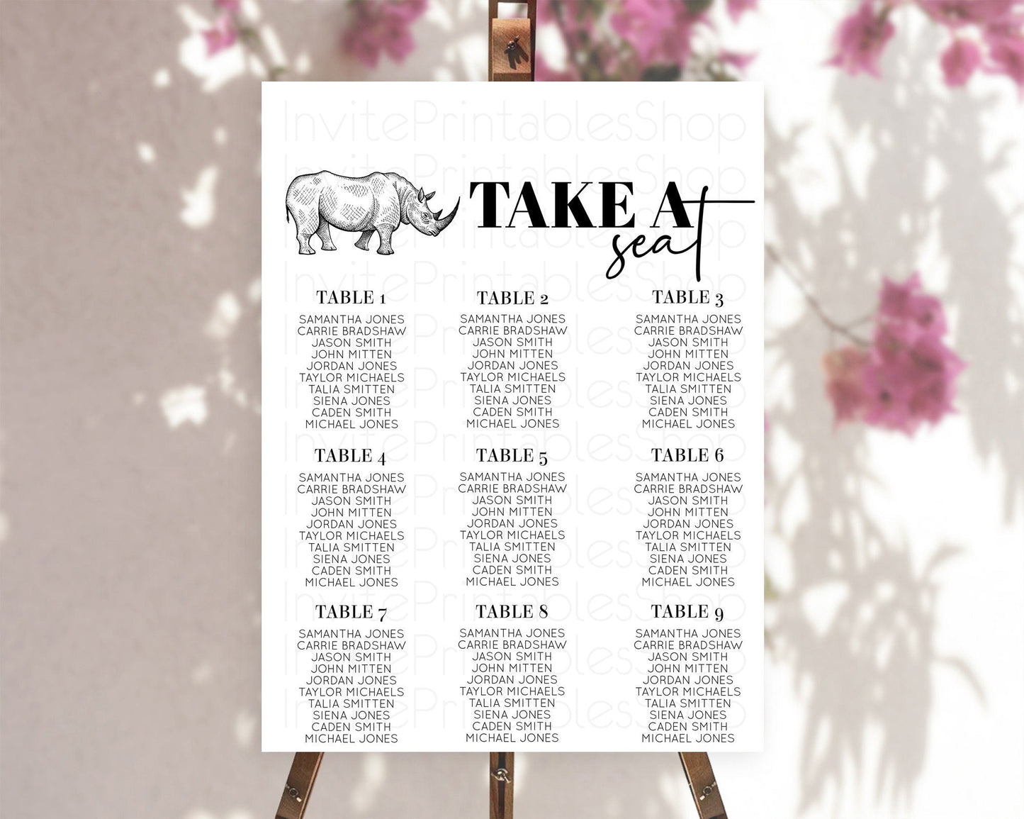 Rhino Seating Chart Rhino Seating Sign Rhino Take A Seating Chart Rhino Safari Adventure Decor Zoo Party Rhino Palm Leaf Decor D10253
