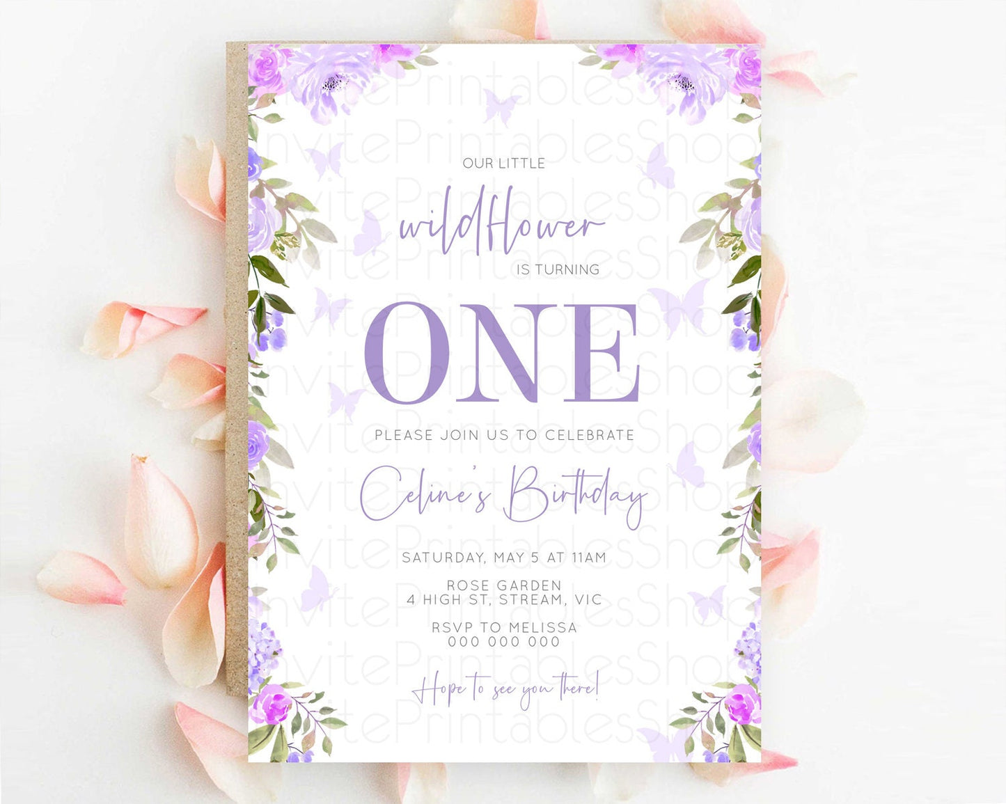 Secret Garden Invitation Wildflower Birthday Invitation Pastel Flowers Invite Enchanted Garden Boho Floral 3rd 2nd First Birthday D10719