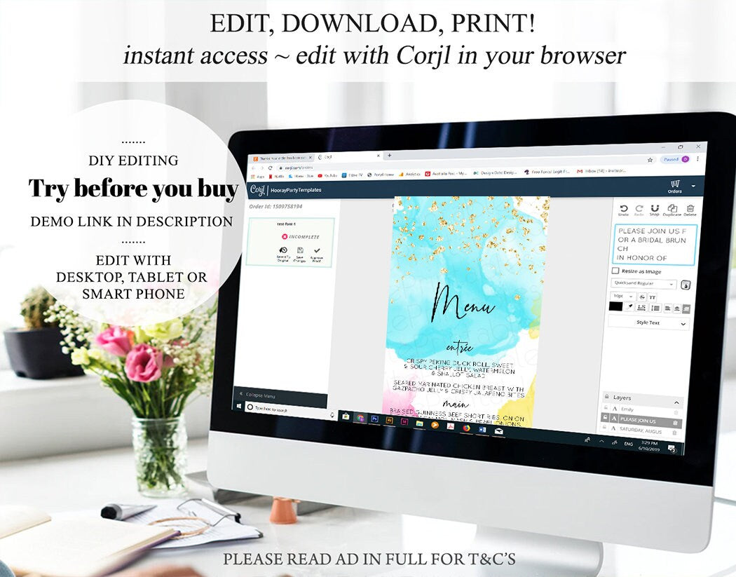 Rainbow Menu Pastel Table Menu Colorful Table Décor Food Sign Plate Menu Wedding Menu Birthday Menu Bridal Shower Menu Baby Shower Menu