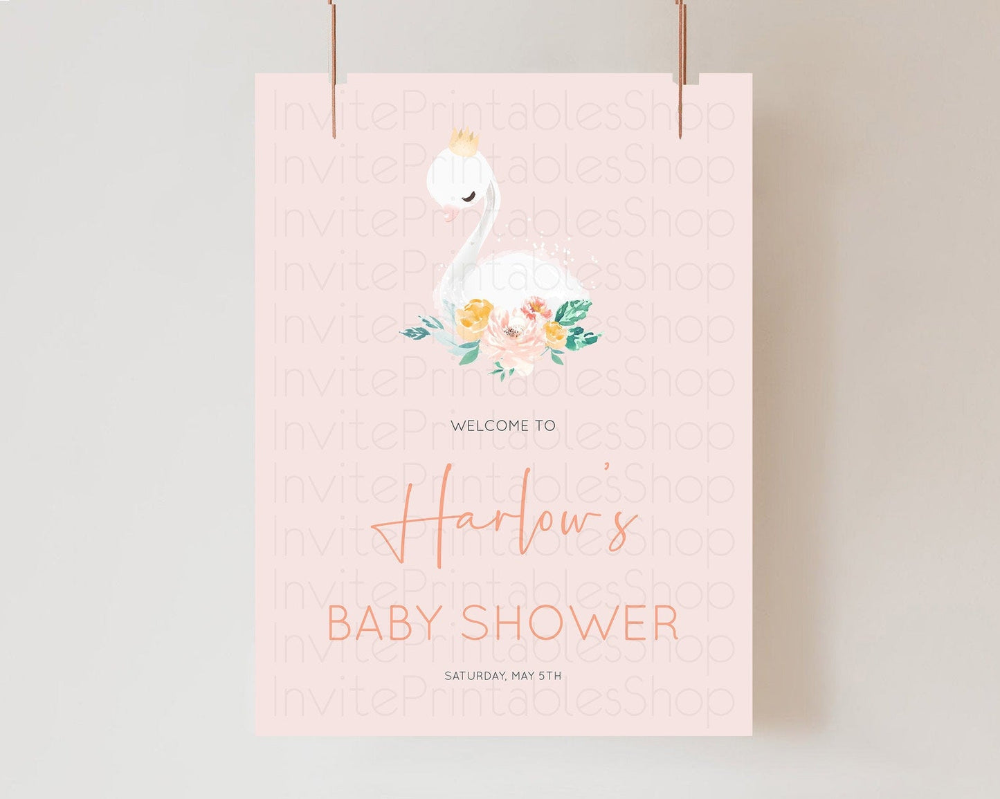 Swan Baby Shower Welcome Board Swan Princess Ballet Welcome Sign Enchanted Swan Lake Secret Garden Pastel Floral Swan Welcome Sign D10388