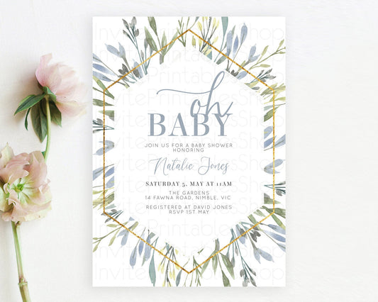 Editable Leaf Baby Shower Invitation Leafy Watercolor Invitation Simple Gree