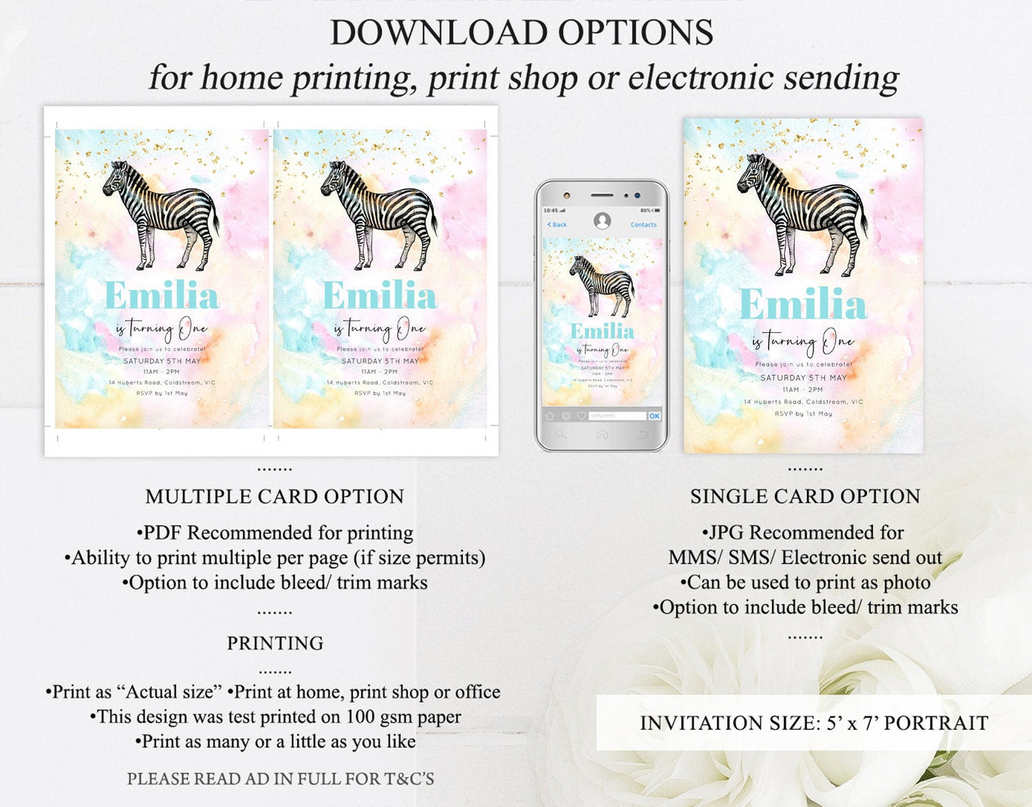 Pastel Zebra Birthday Invitation Pastel Zebra Invite Rainbow Zebra Invitation Colorful Watercolor Invite Safari Zoo Glitter Invite W282