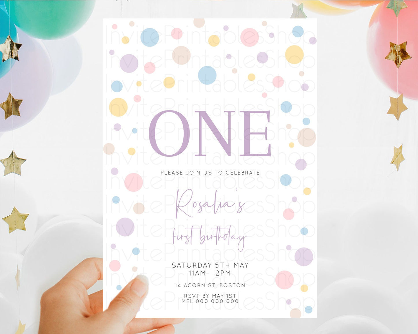 Pastel Birthday Invitation Pastel Confetti Birthday Invitation Bubbles Invitation Colorful Rainbow Confetti 2nd 1st First Birthday D10759