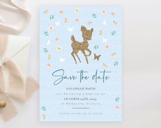 Editable Fawn Deer Save The Date Template Pastel Floral Deer Enchanted Fores