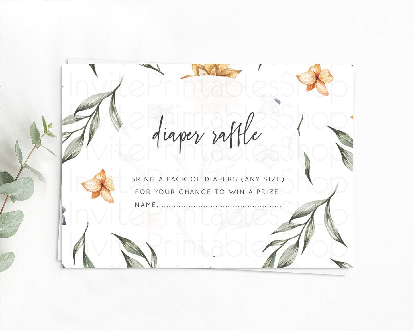 Secret Garden Diaper Raffle Card Boho Wildflower Diaper Raffle Insert Pastel Flower Garden Baby Shower Card Flower Raffle Game D10544