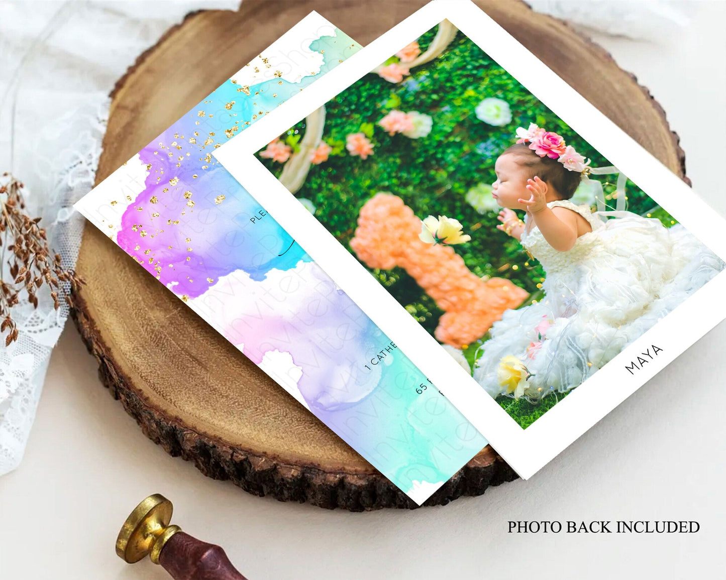 Pastel Baptism Invitation Pastel Colors Watercolor Baptism 1st Birthday Party Gold Ombre Pastel Rainbow Christening Holy Communion D10213