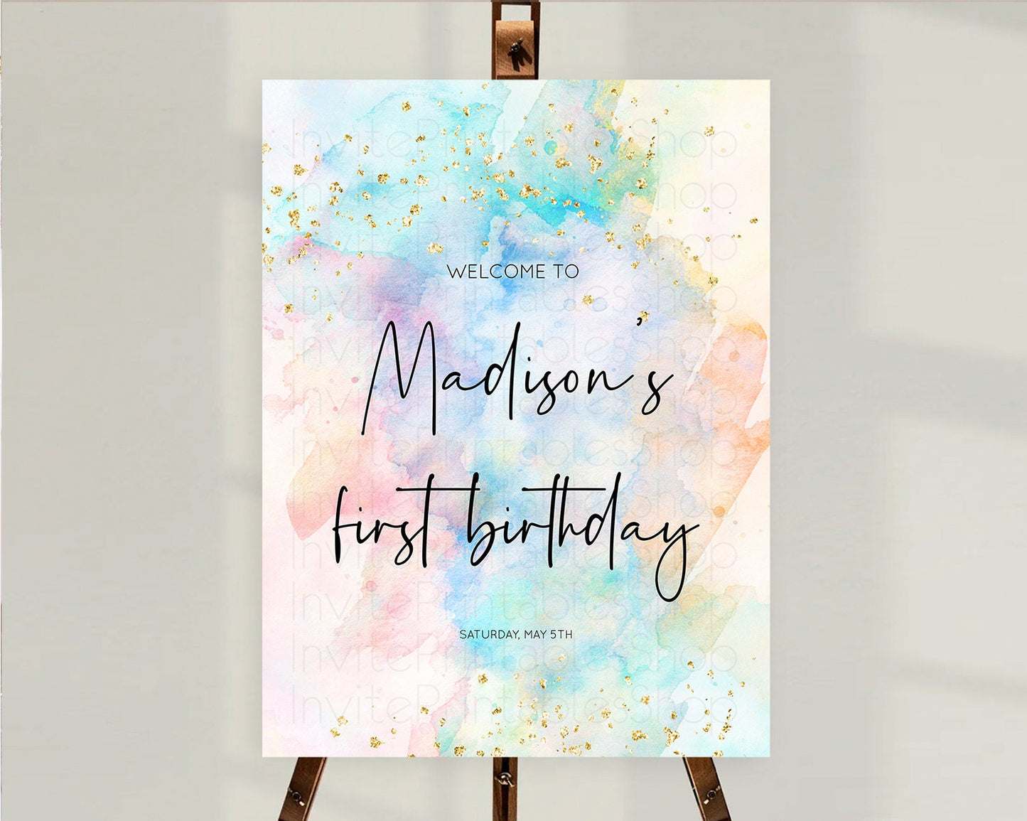 Pastel Welcome Sign Pastel Rainbow Welcome Sign Colorful Rainbow Confetti Watercolor Glitter Pastel First Birthday Welcome Sign D10266