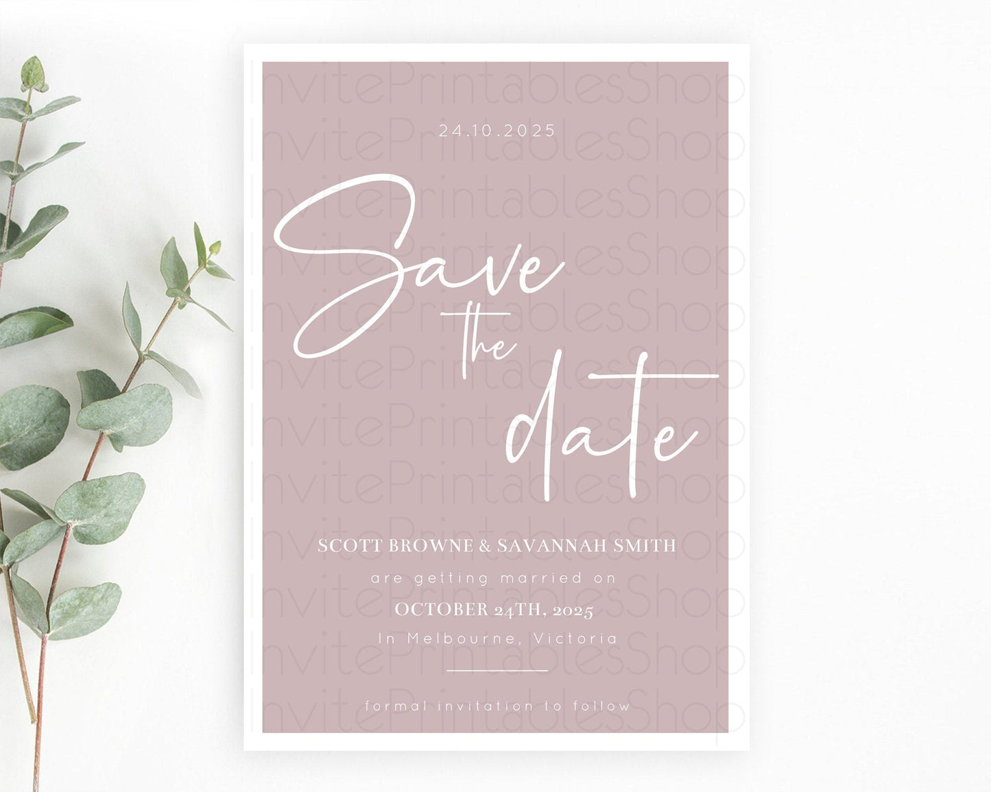 Minimalist Pink Save The Date Template Simple Modern Pink Party Theme For 1st Birthday Baptism Baby Shower Wedding Bridal Shower D10936