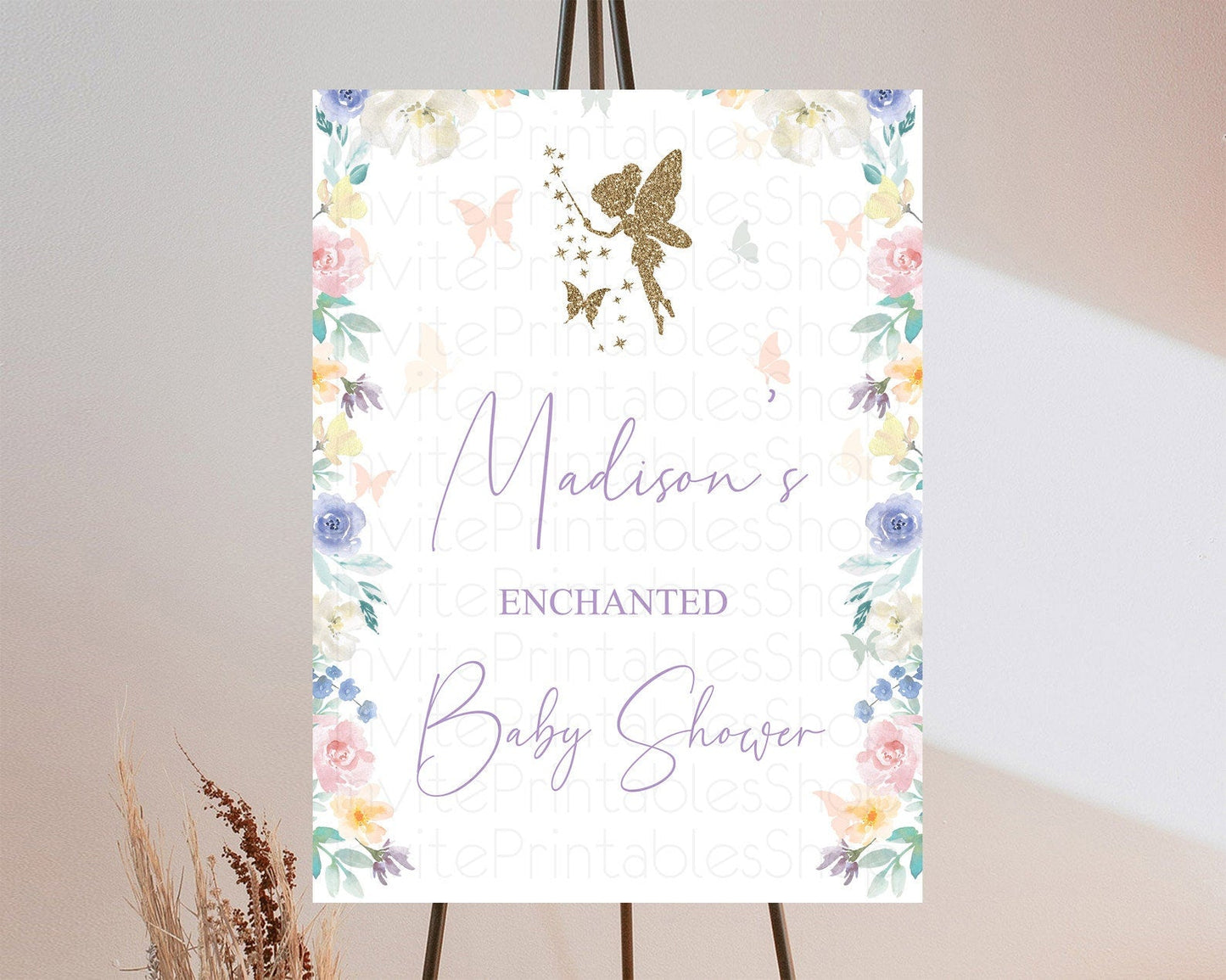 Fairy Baby Shower Welcome Sign Fairy Welcome Board Enchanted Garden Pastel Floral Butterfly Decor Secret Garden Fairy Welcome Sign D10761