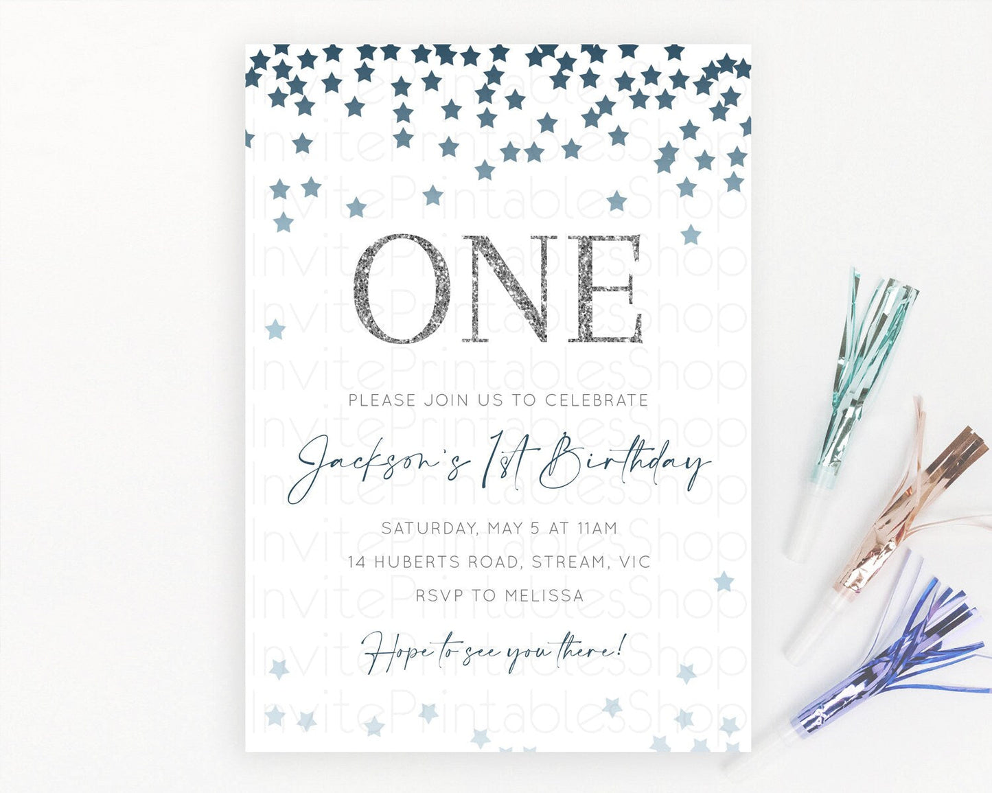 Star Birthday Invitation Pastel Stars Invite Shooting Star Party Rainbow Colorful Confetti Twinkle Little Star 2nd First Birthday D10308