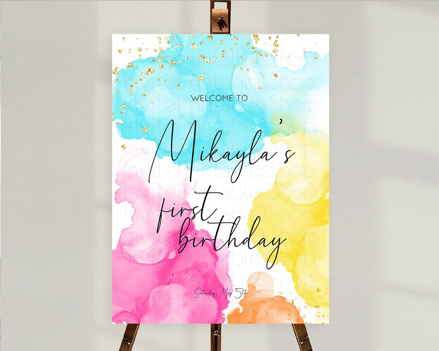 Pastel Welcome Sign Pastel Rainbow Welcome Sign Colorful Rainbow Confetti Watercolor Glitter Pastel First Birthday Welcome Sign D10898