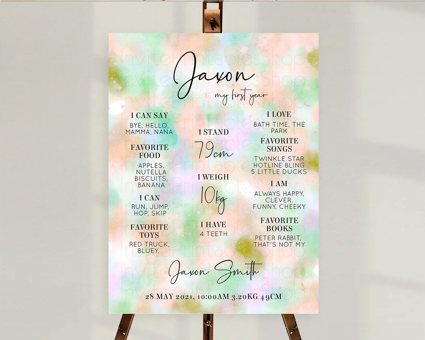 Pastel First Birthday Milestone Board Pastel Rainbow Milestone Poster Colorful Confetti Watercolor Glitter 1st Birthday Welcome Sign D10693