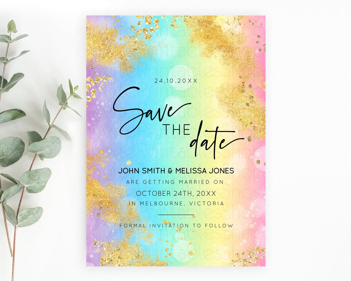Pastel Save The Date Template Pastel Ombre Rainbow Watercolor Colorful Party For Birthday Baptism Baby Shower Wedding Bridal Shower D10559