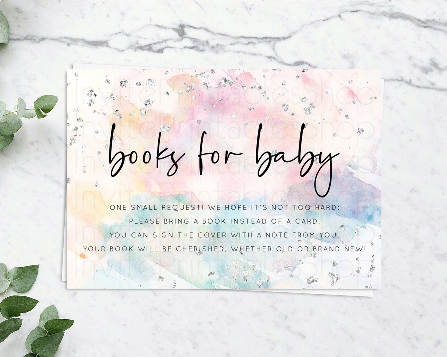 Pastel Rainbow Books For Baby Card Pastel Book Insert Pastel Colorful Book Card Confetti Watercolor Silver Guests Book Poem Request D10945