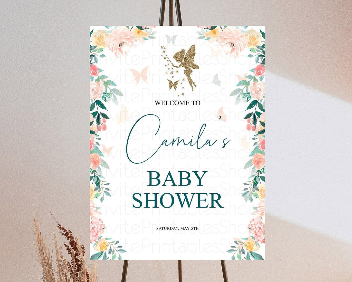 Fairy Baby Shower Welcome Sign Fairy Welcome Board Enchanted Garden Pastel Floral Butterfly Decor Secret Garden Fairy Welcome Sign D10239
