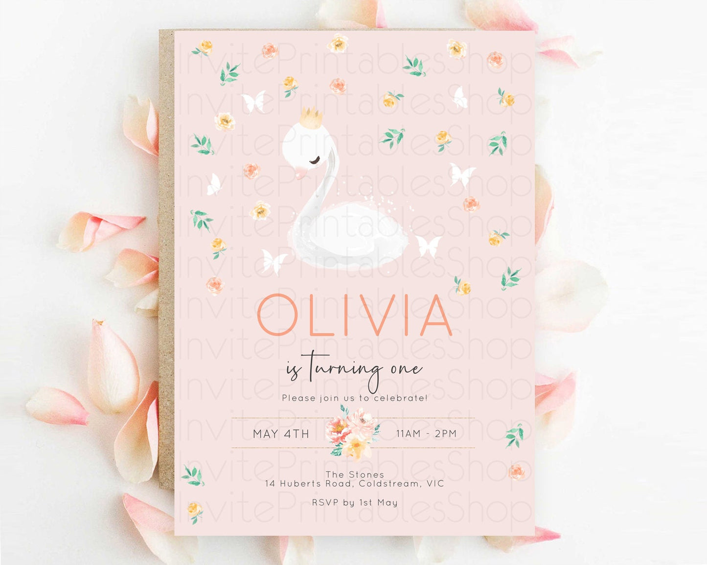 Swan Birthday Invitation Swan Princess Ballet Invitation Enchanted Forest Swan Lake Party Secret Garden Watercolour Pastel Floral D10388