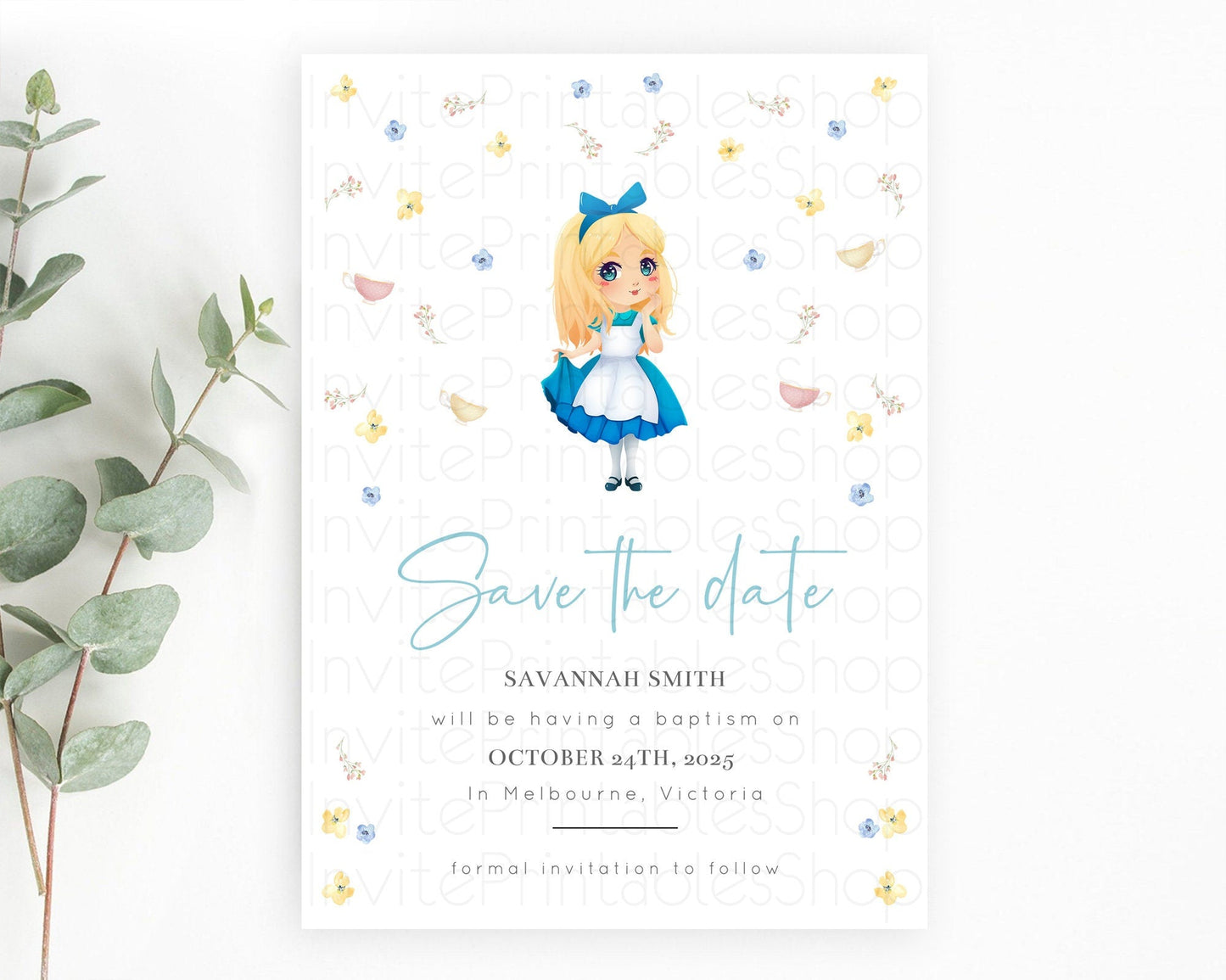 Princess Save The Date Template Secret Garden Enchanted Castle Pastel Floral Royal Party For 1st Birthday Baptism Baby Shower D10886