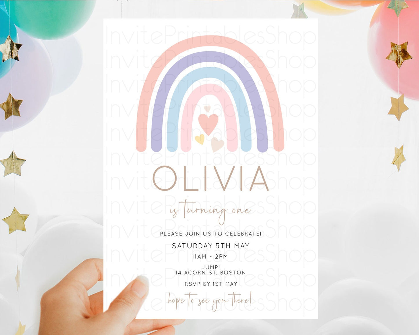 Pastel Rainbow Birthday Invitation Pastel Rainbow Invitation Rainbow Invitation Pastel Invitation Boho Rainbow 1st First Birthday D10788