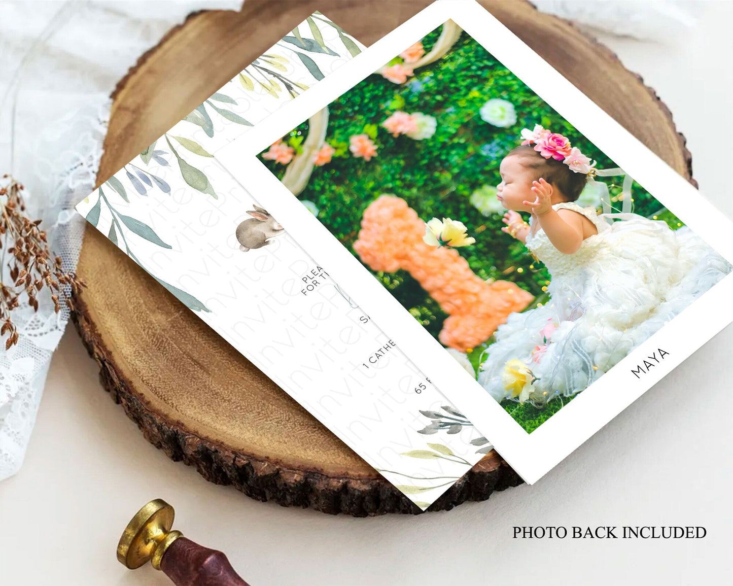 Fawn Baptism Invitation Deer Baptism 1st Birthday Invitation Enchanted Forest Christening Invitation Pastel Garden Butterfly Floral D10919