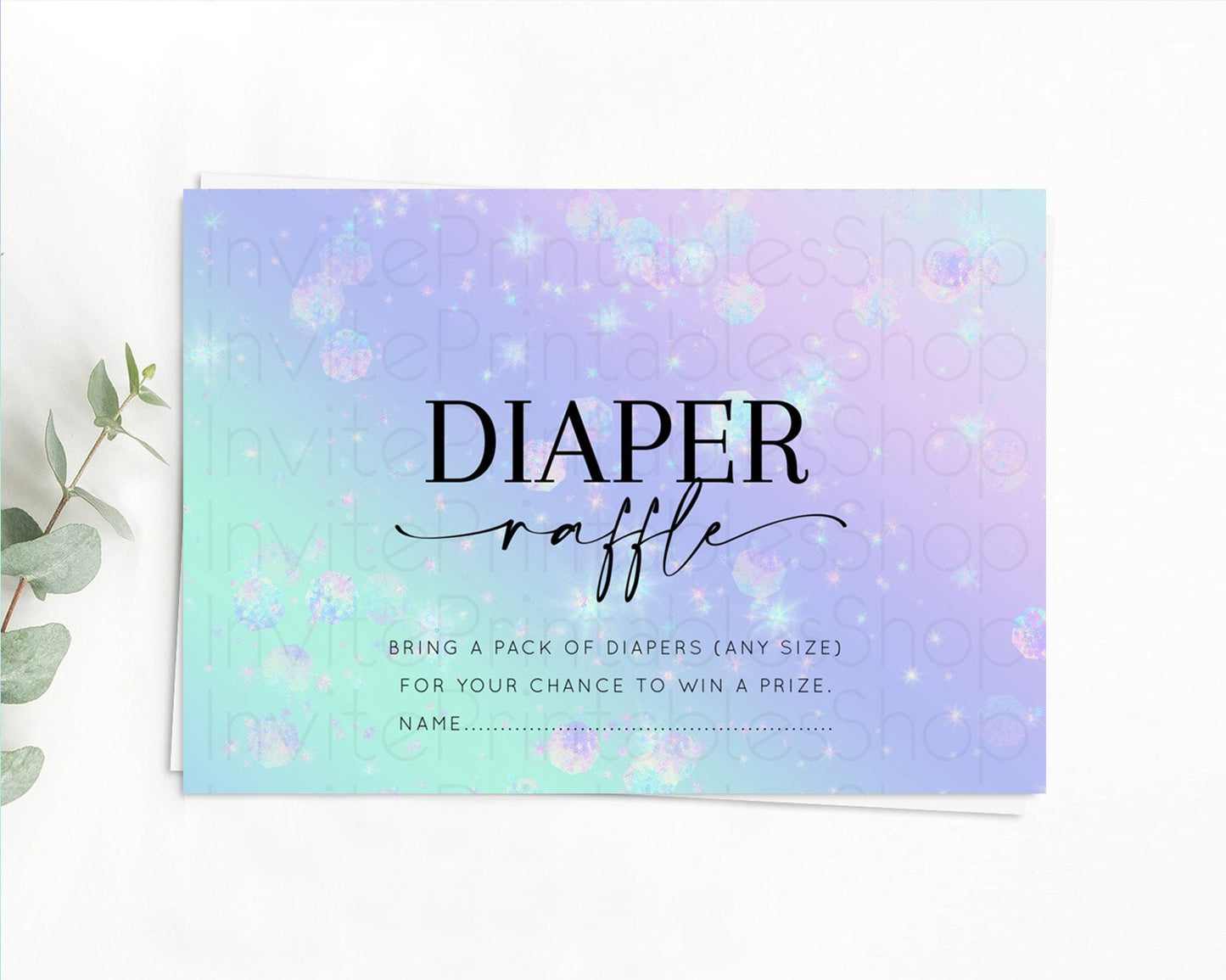 Rainbow Diaper Raffle Card Pastel Diaper Insert Colorful Pastel Watercolor Ombre Diaper Ticket Iridescent Sprinkles Raffle Game D10663