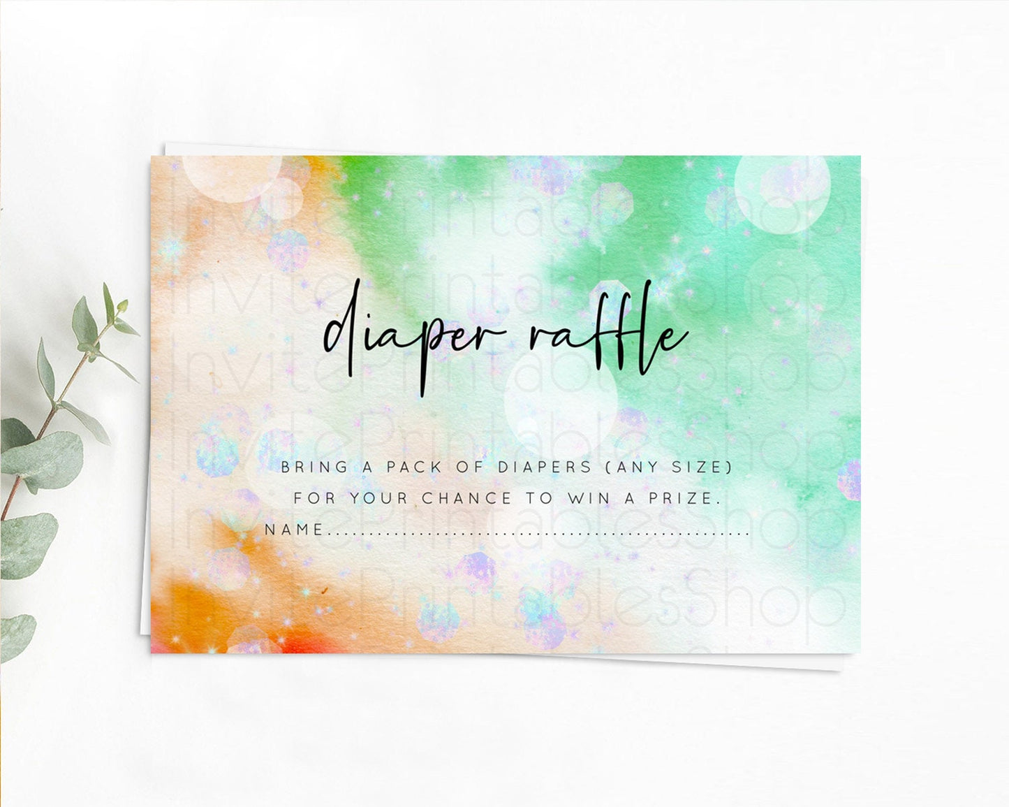 Rainbow Diaper Raffle Card Pastel Diaper Insert Colorful Pastel Watercolor Ombre Diaper Ticket Iridescent Sprinkles Raffle Game D10691