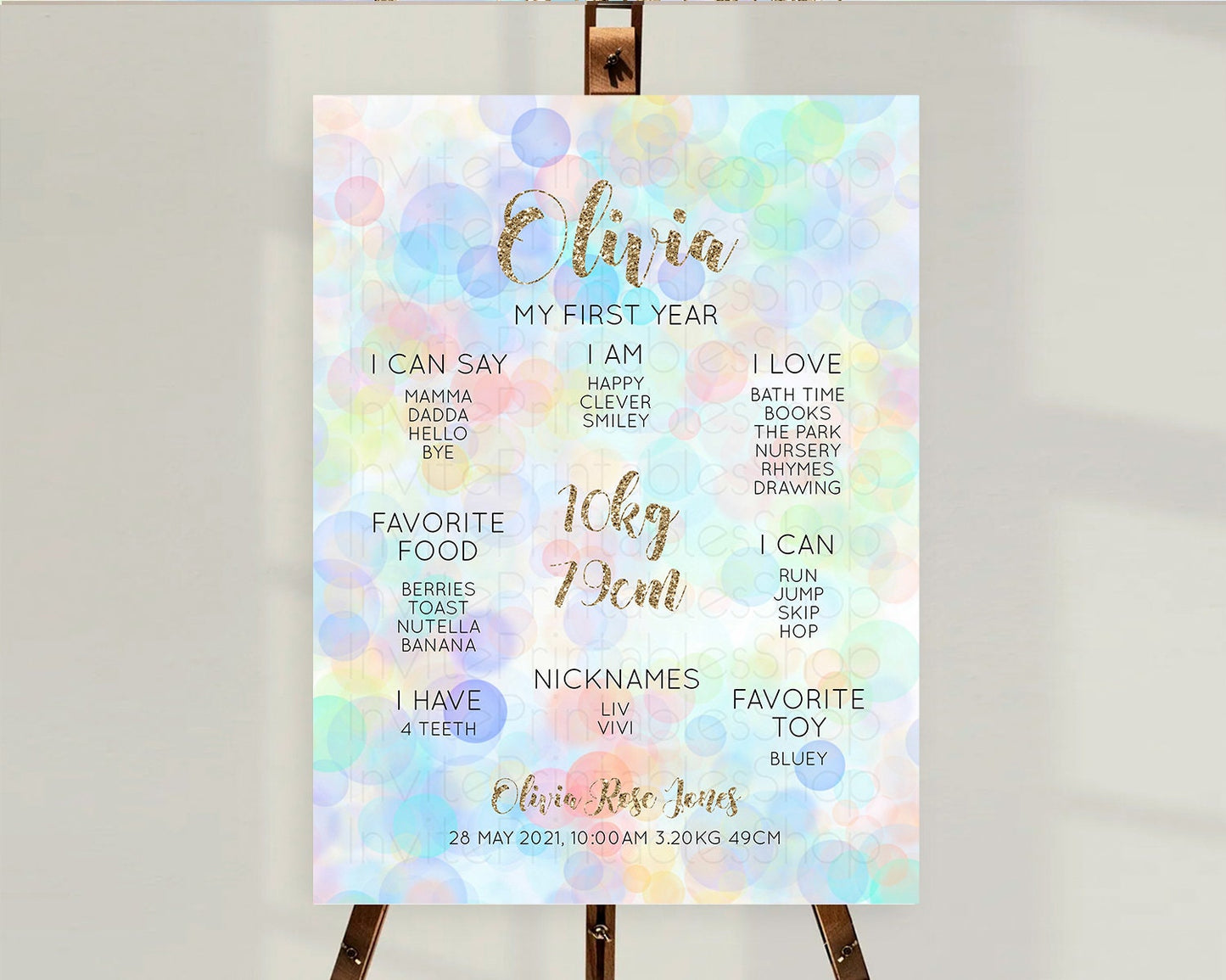 Pastel First Birthday Milestone Board Bubble Bath Milestone Poster Pastel Bubbles Colorful Confetti First Birthday Milestone Welcome D10447