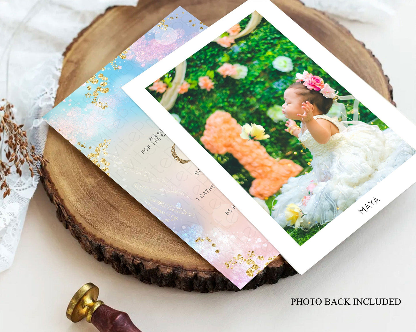 Pastel Baptism Invitation Pastel Colors Watercolor Baptism 1st Birthday Party Gold Ombre Pastel Rainbow Christening Holy Communion D10677