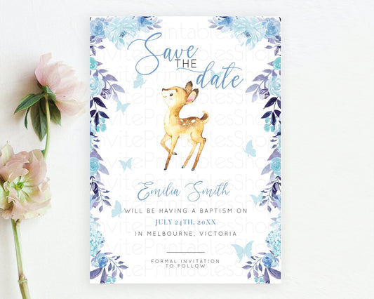 Editable Fawn Deer Save The Date Template Pastel Floral Deer Enchanted Fores