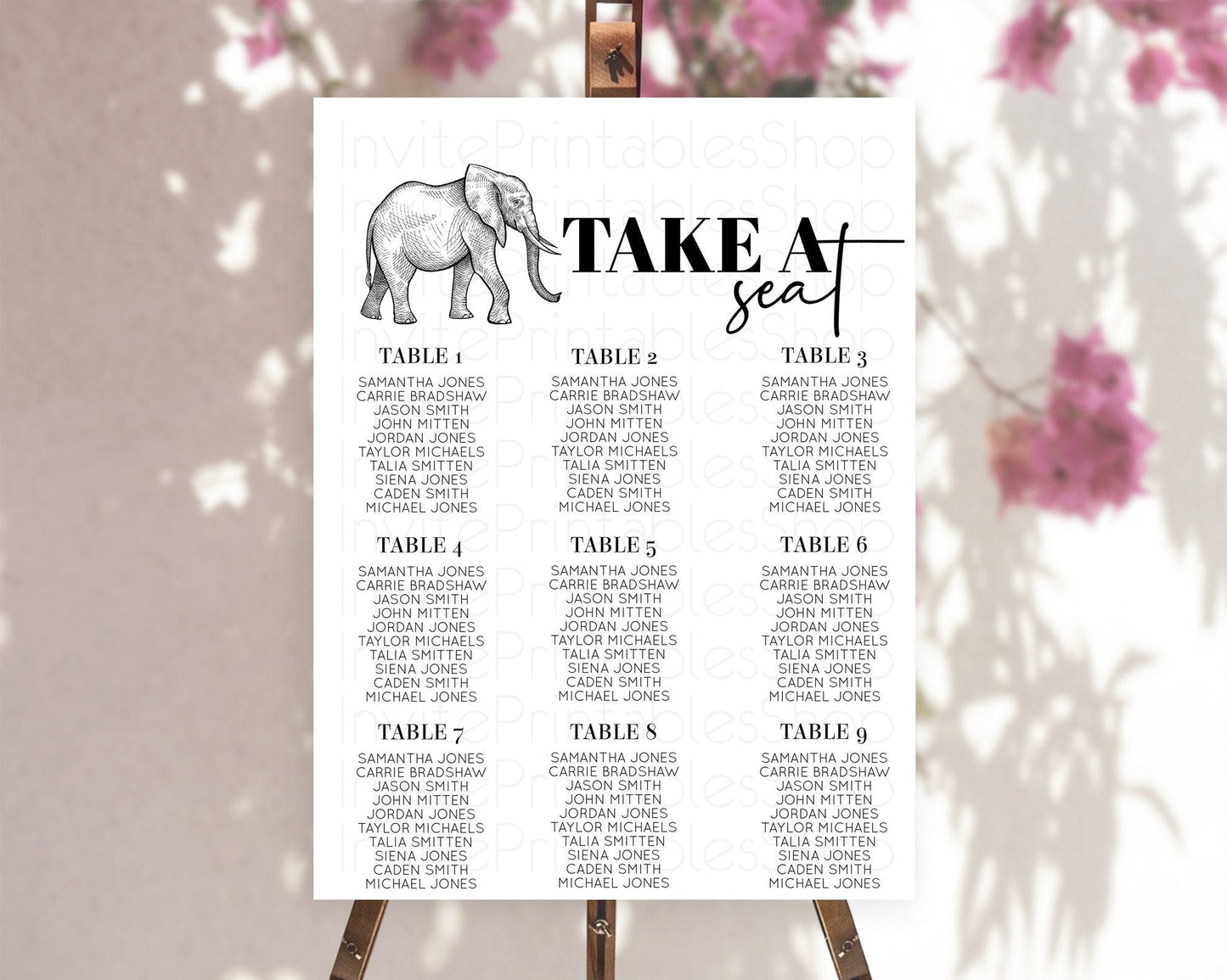 Elephant Seating Chart Elephant Seating Sign Elephant Party Safari Adventure Elephant Take A Seat Elephant Decor Zoo Fern Palm Leaf D10248