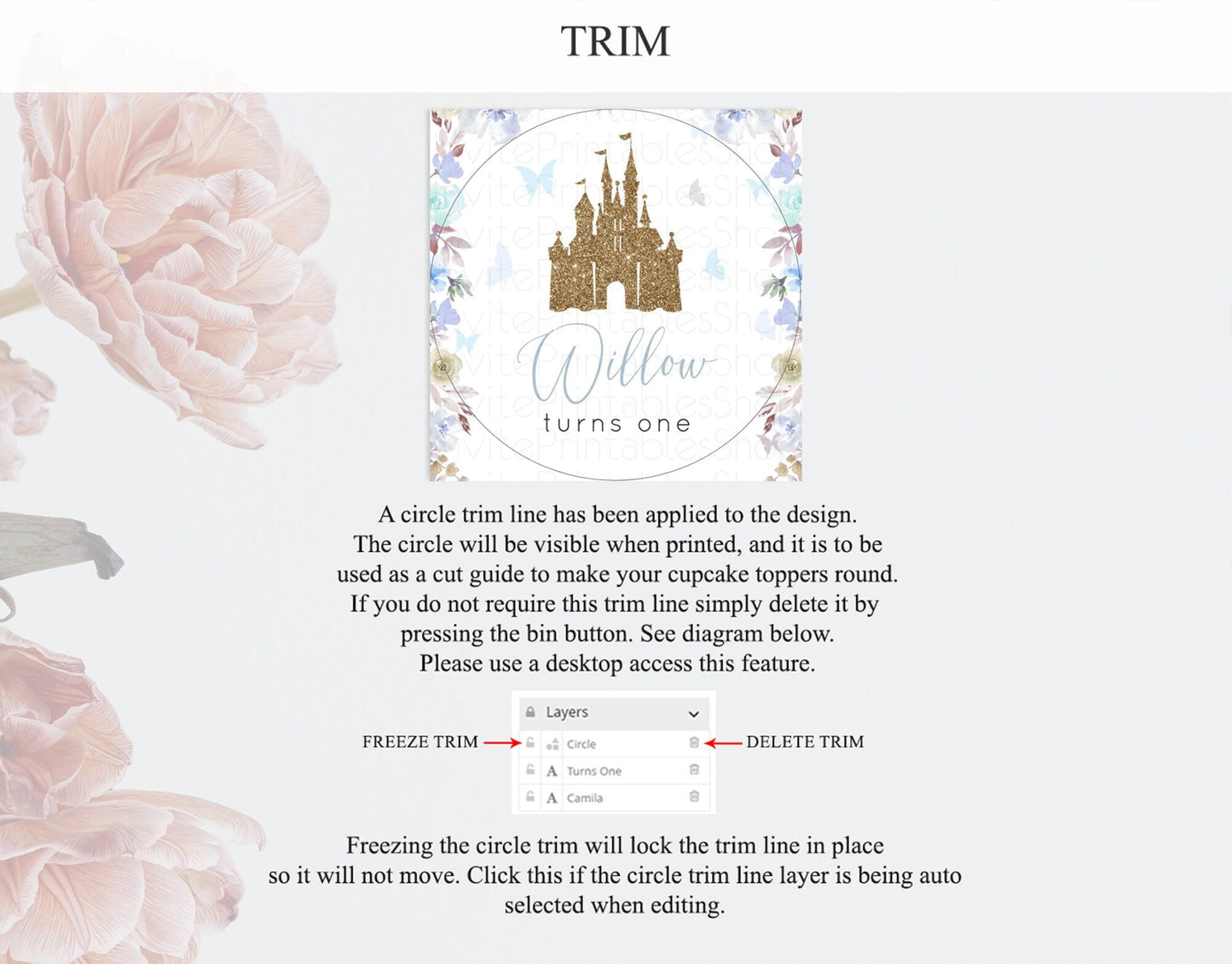 Princess Cupcake Toppers Castle Cupcake Toppers Royal Princess Decor Fairy Tale Enchanted Castle Pastel Floral Garden Table Number D10932